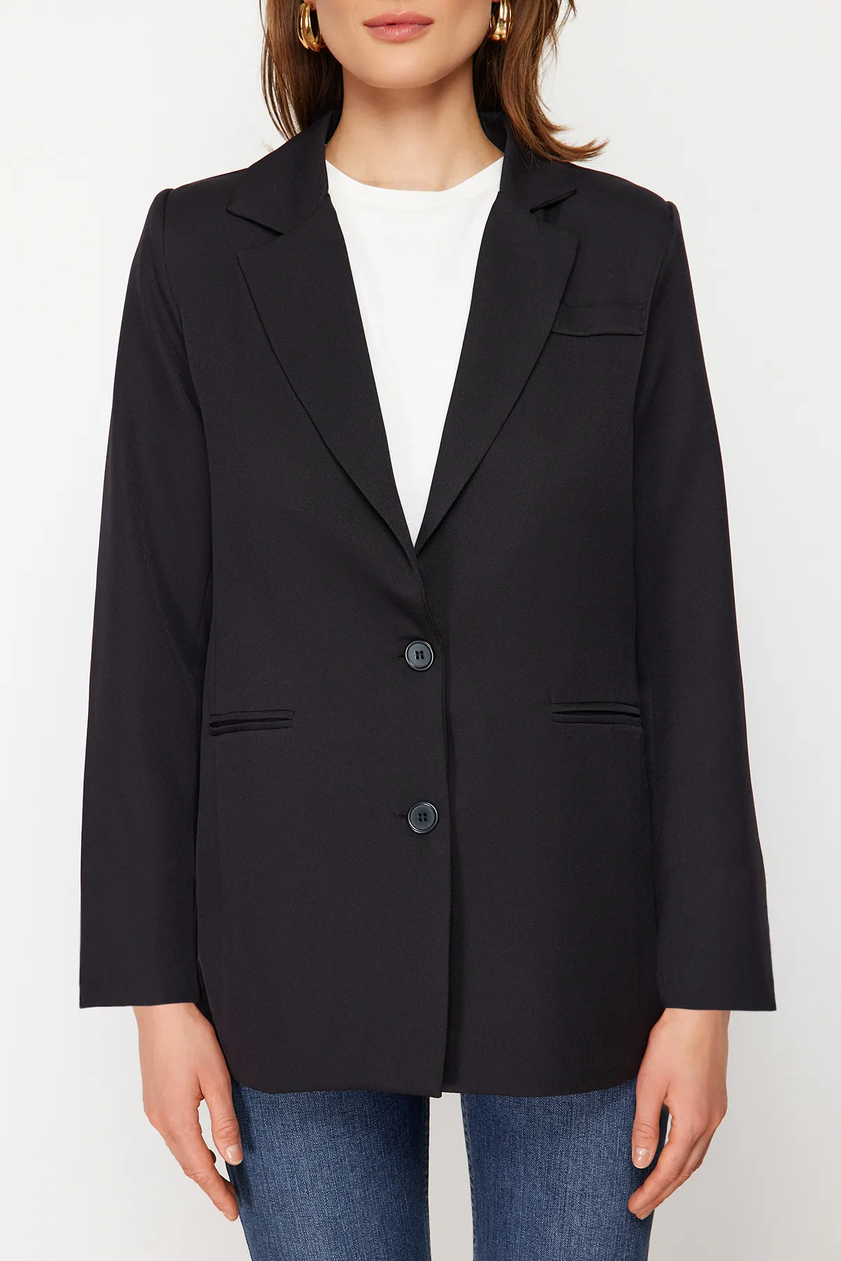 Trendyol Modest  Schwarze geknöpfte Blazer-Webjacke TCTAW22CK0032