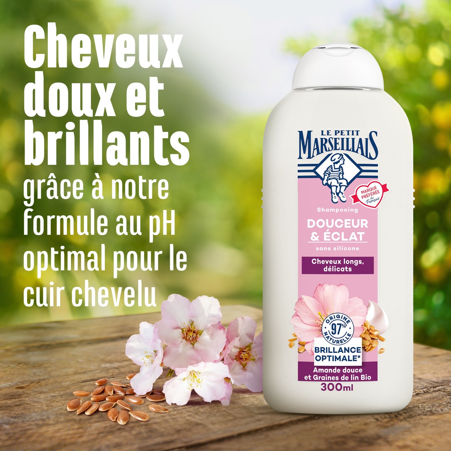 Le Petit Marseillais Gentle & Shine Shampoo med søde mandler og økologiske hørfrø
