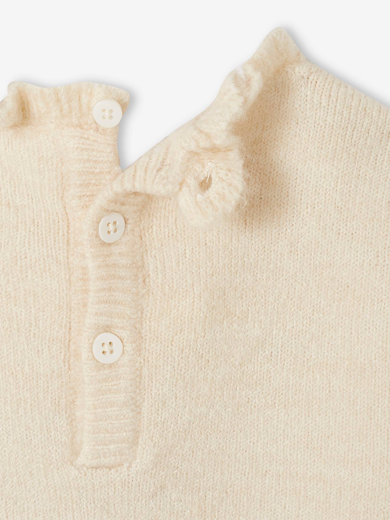 Vertbaudet Mädchen Baby Weihnachts-Set: Strickkleid & Strumpfhose - wollweiß