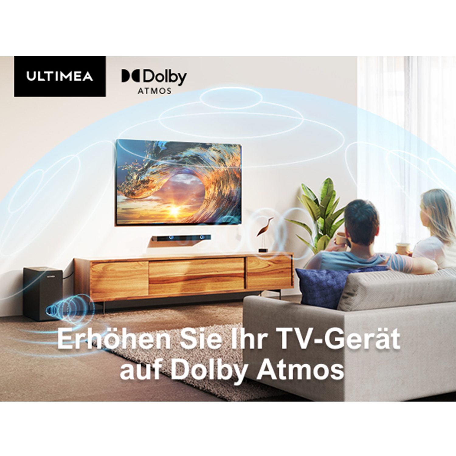 Ultimea Nova S50 2.1 Dolby Atmos Soundbar (BassMAX, 3D Surround Sound System für TV, PC Lautsprecher Heimkino)