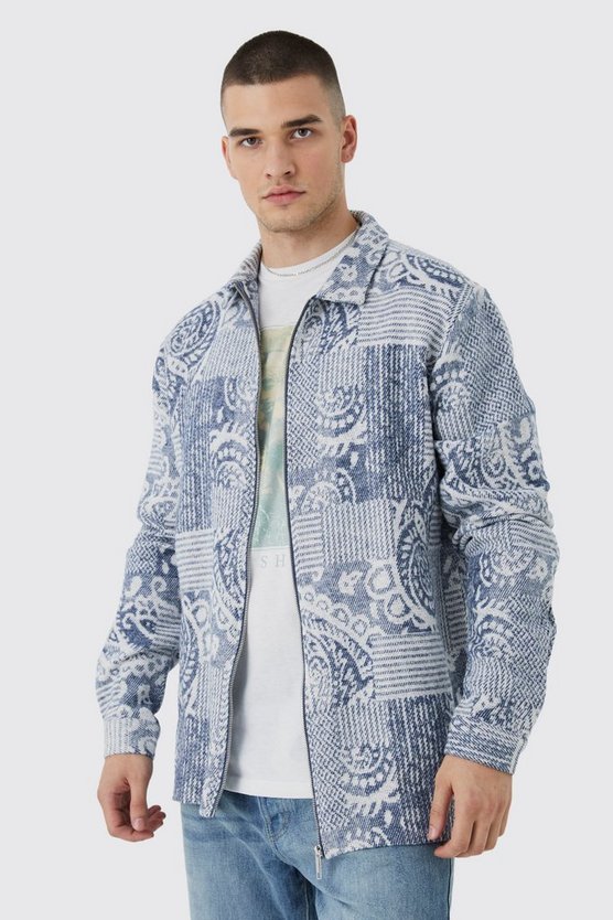 Tall Patchwork Bandana Overshirt mit Reißverschluss