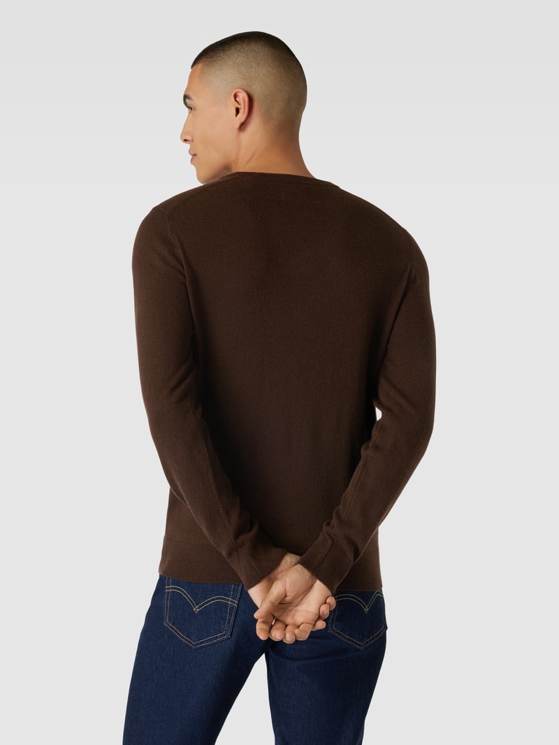 Strickpullover aus Lammwoll-Mix mit V-Ausschnitt in dunkelbraun
