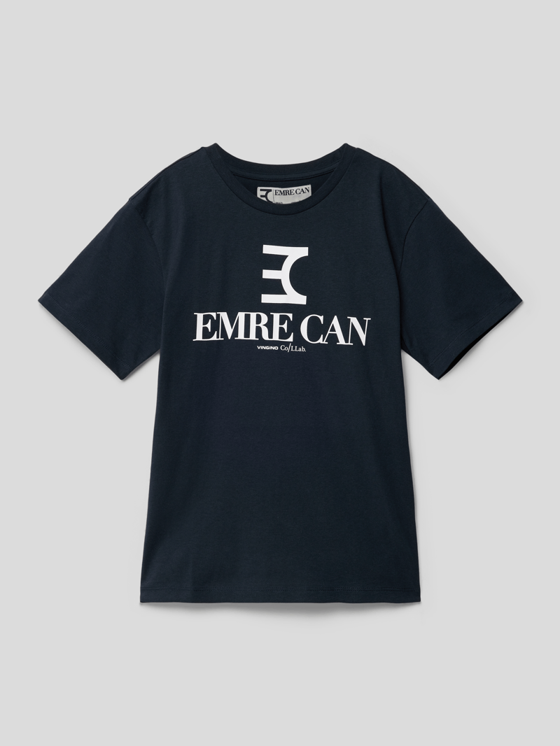 T-Shirt mit Rundhalsausschnitt Modell 'HEMRE' in marineblau
