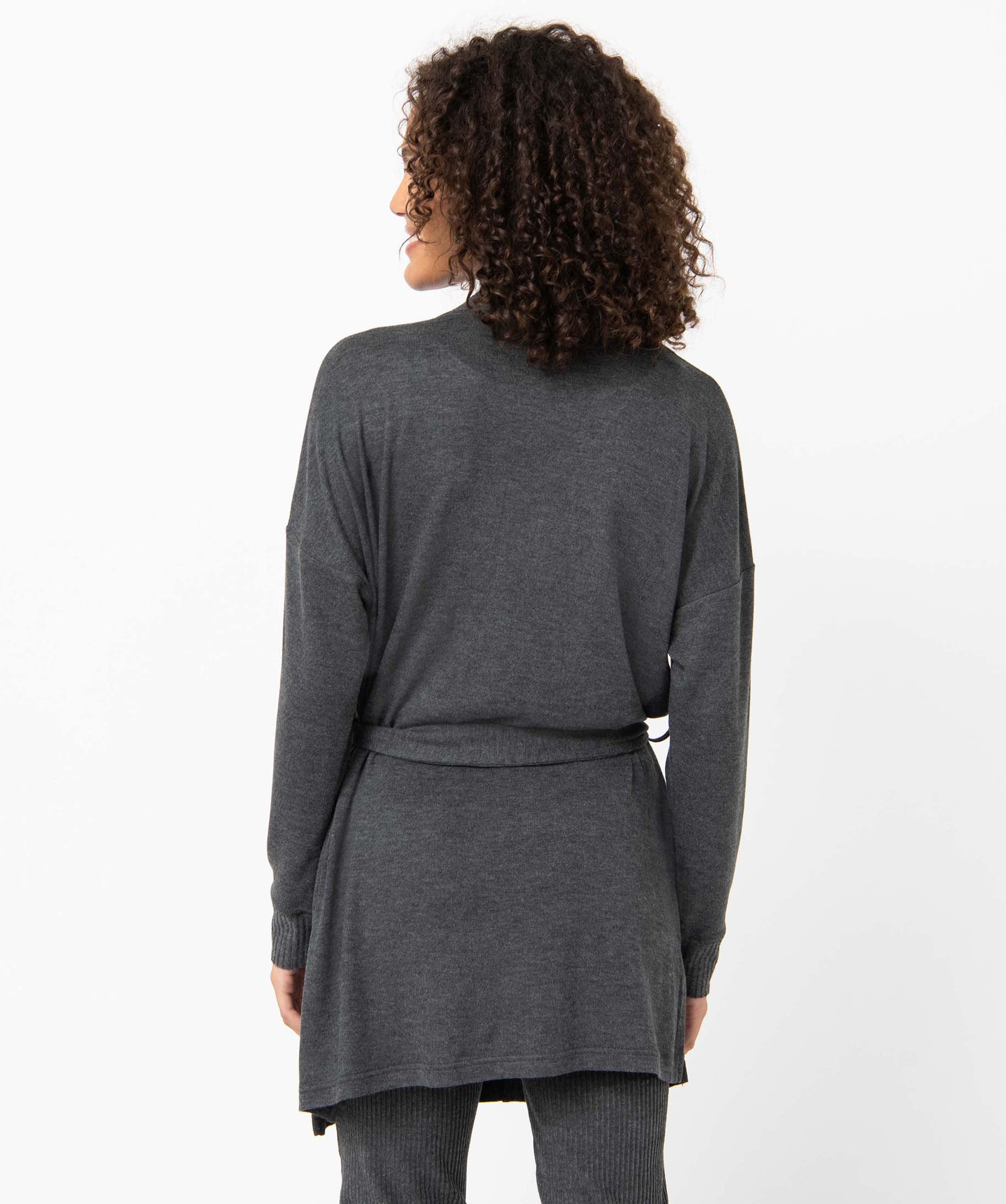 Veste d'intérieur femme en maille duveteuse avec ceinture à nouer