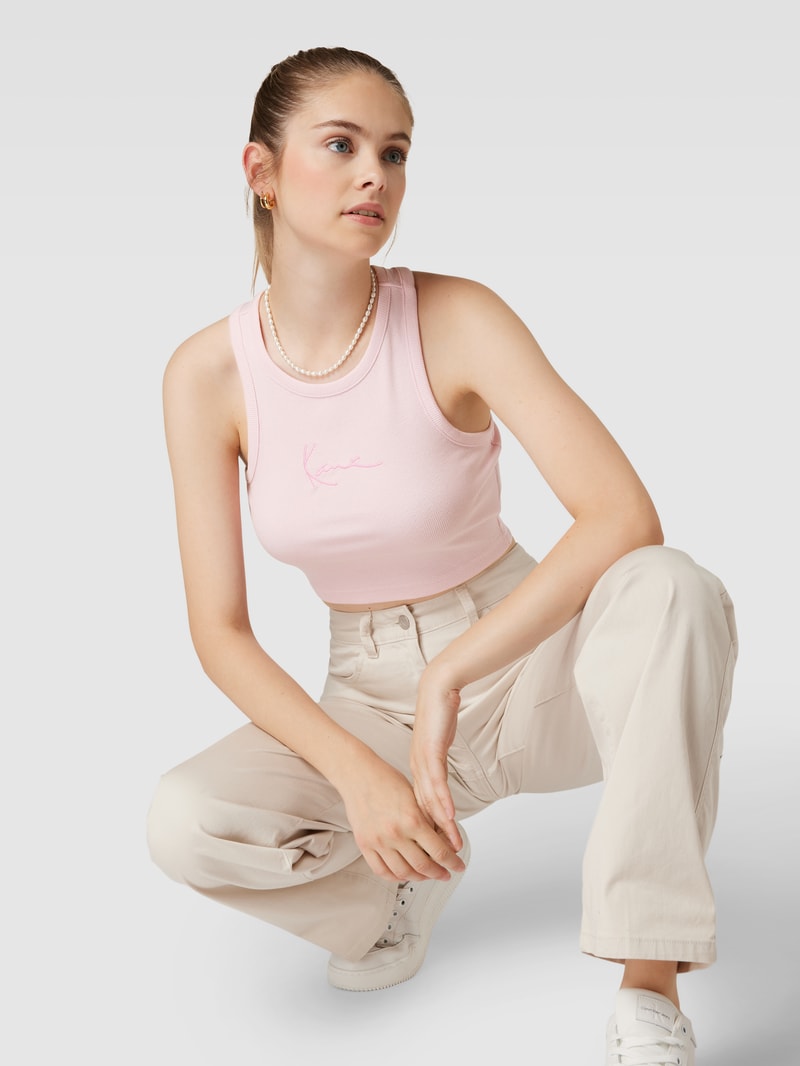 Crop Top mit Label-Stitching in pink