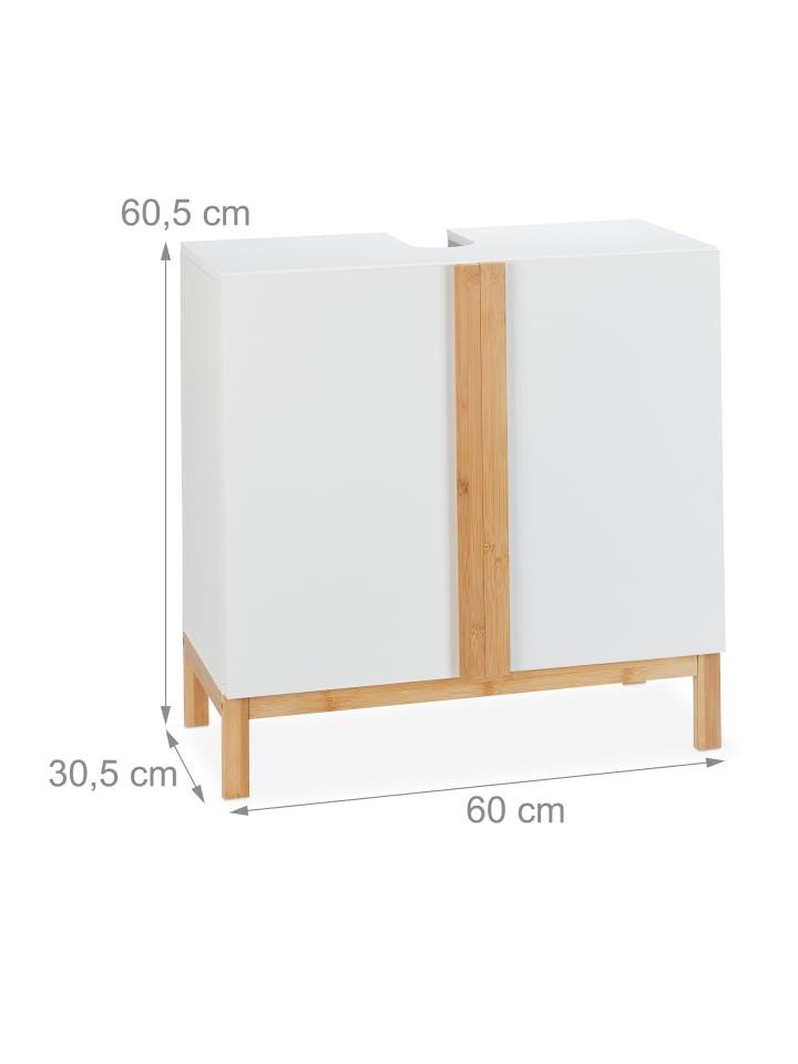 relaxdays Waschbeckenunterschrank in Weiß/Natur - (B)60 x (H)60,5 x (T)30,5 cm günstig kaufen onesize