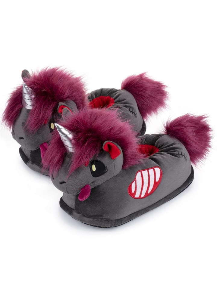 Corimori Hausschuhe „Punk-Einhorn“ Einheitsgröße in Anthrazit/rot günstig kaufen 25/34