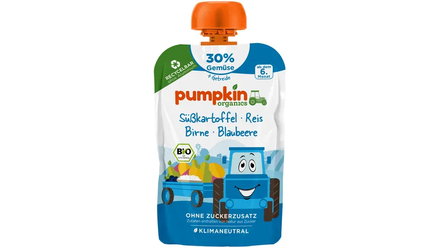 pumpkin organics Bio Quetschie Süßkartoffel, Reis, Birne und Blaubeere 100 g