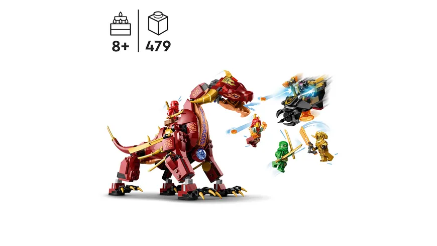 LEGO NINJAGO 71793 Wyldyres Lavadrache, Drachen-Spielzeug mit Figuren
