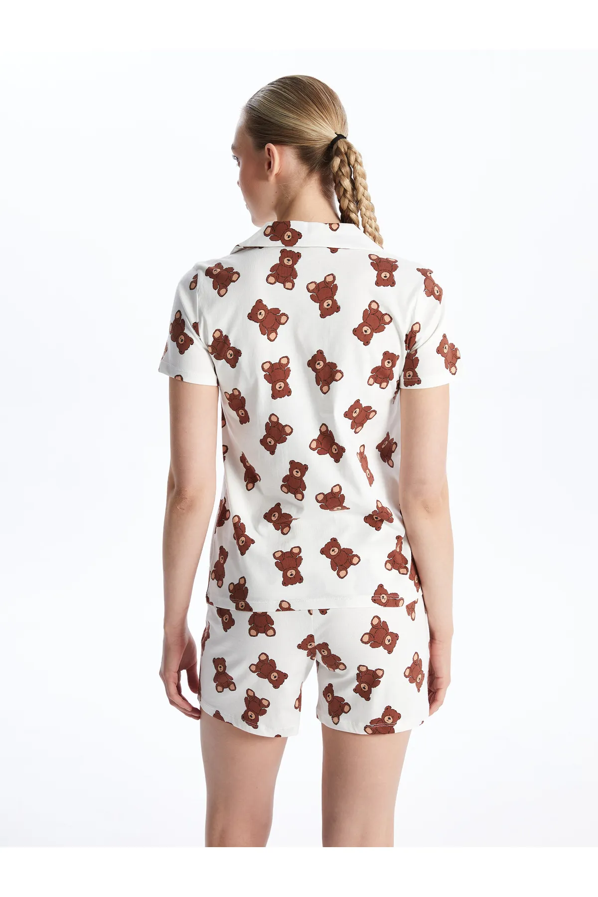 LC Waikiki  Kurzarm-Damenpyjama-Set mit Hemdkragen und Shorts