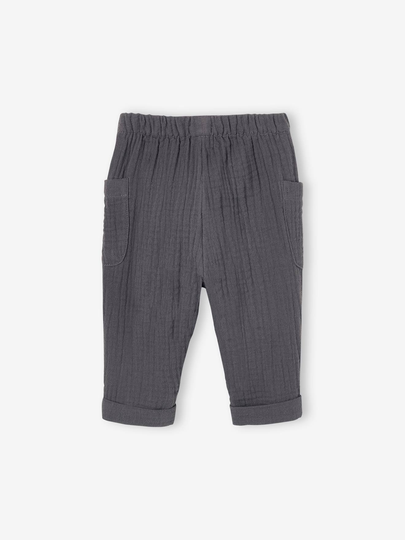 Pantalon bébé en gaze de coton anthracite