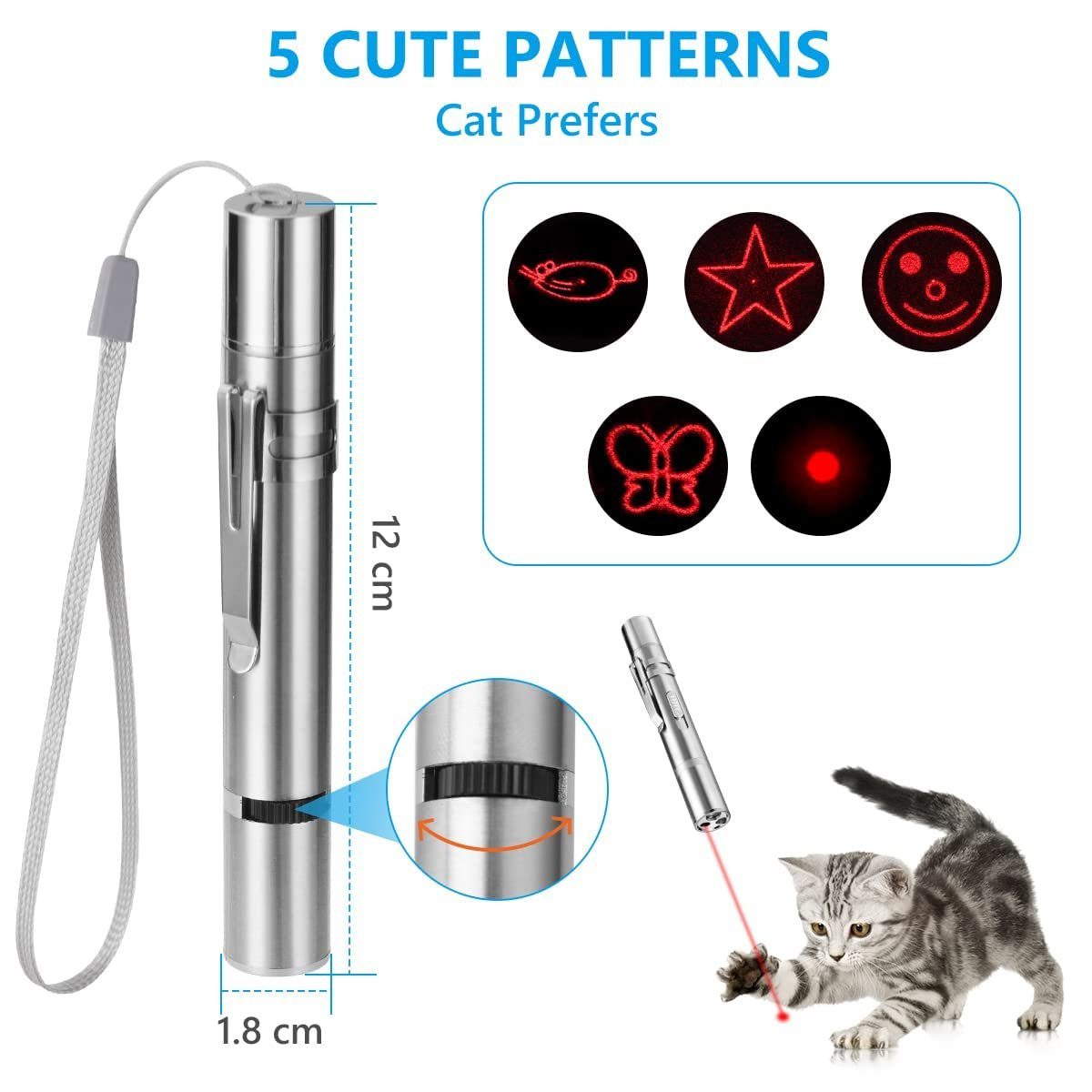 CALIYO Laserpointer LED Pointer Katzen Hund Spielzeug Haustier LED Light Licht Pointer, mit USB Wiederaufladbar
