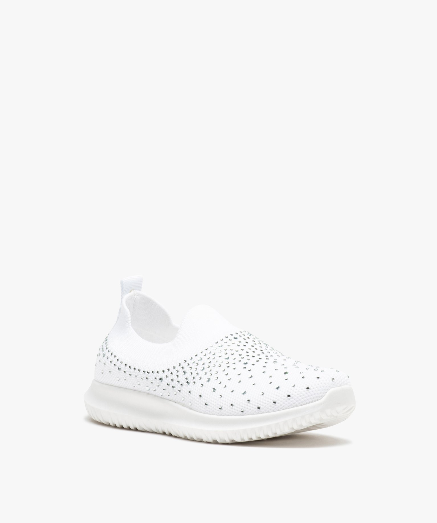 Baskets fille running unies à strass et sans lacets blanc | GEMO