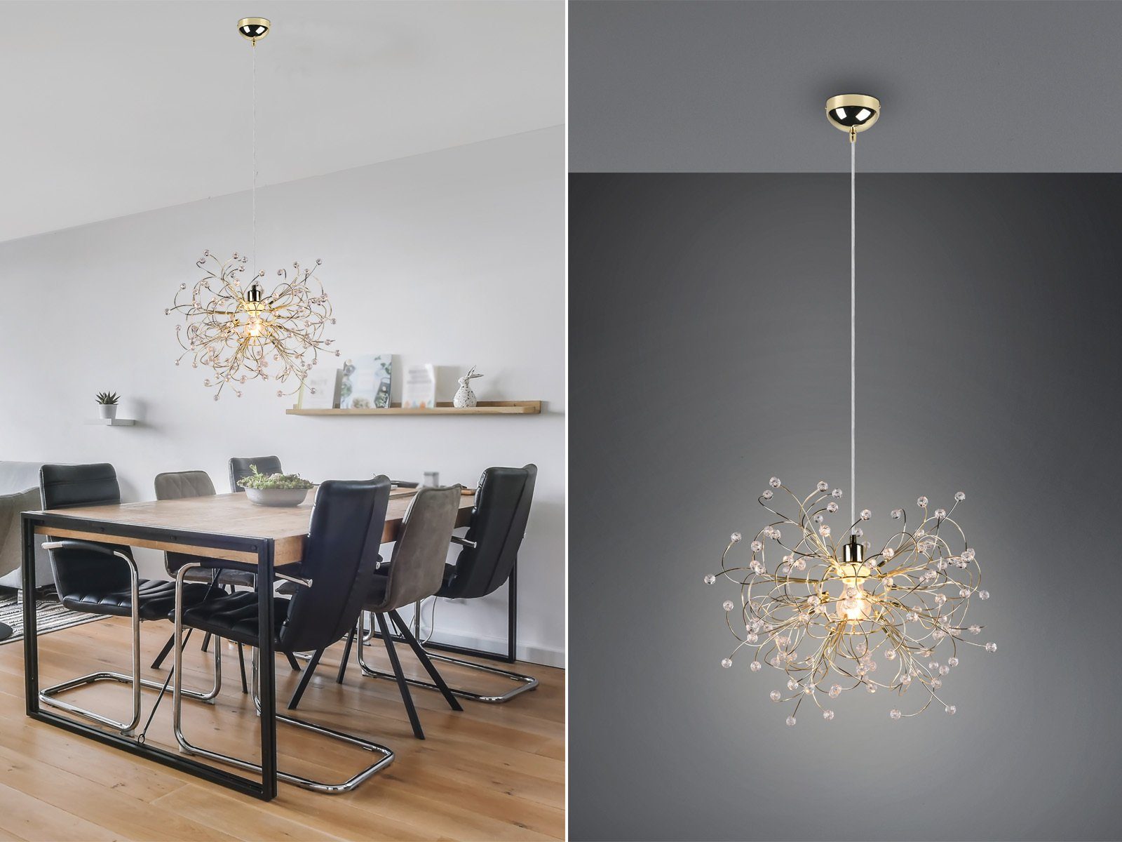 meineWunschleuchte LED Pendelleuchte, Dimmfunktion, LED wechselbar, warmweiß, ausgefallene Designer Lampen für über-n Esstisch hängend, Gold Ø 52cm