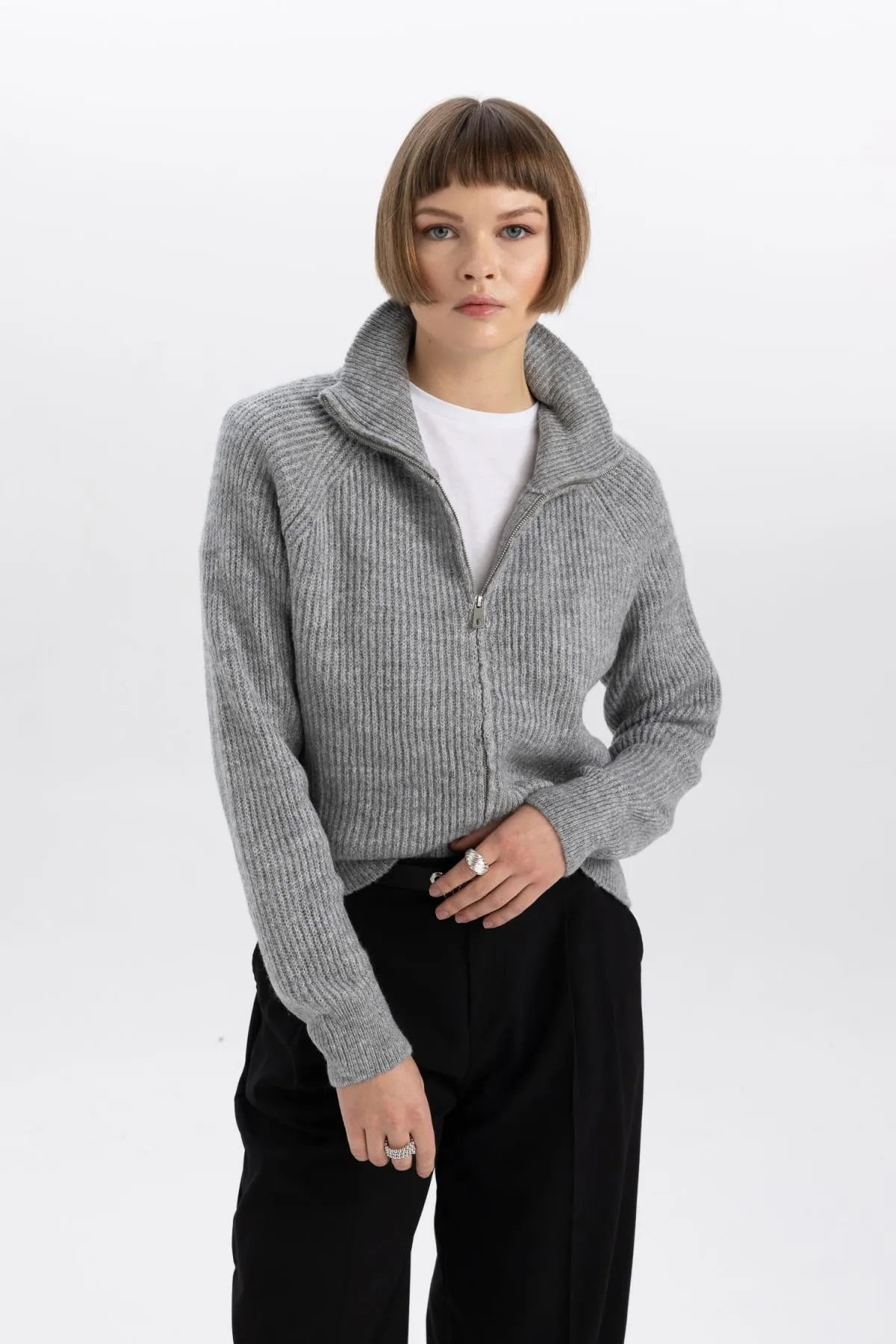 DeFacto  Strickjacke aus Selanik-Stoff mit normaler Passform und Reißverschluss
