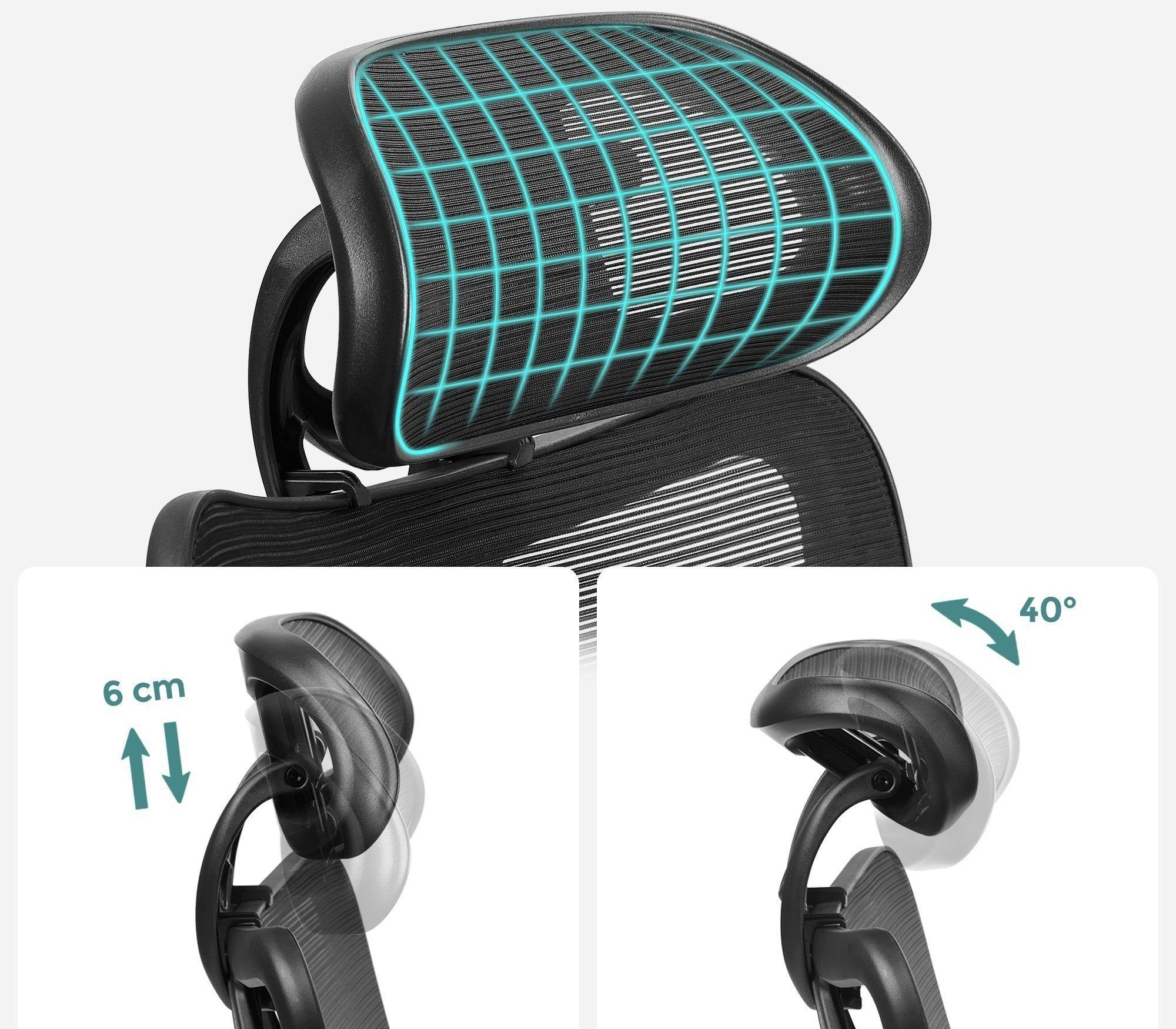 SONGMICS Bürostuhl, ergonomisch, verstellbare Lendenstütze und Kopfstütze