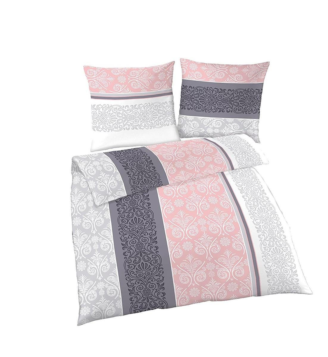 Bettwäsche Biber Bettwäsche 155x220 rosa quarz grau Ornamente, soma, Biber, 2 teilig, biber bettwäsche 155x220 warm sale Weihnachten bieberbaumwolle