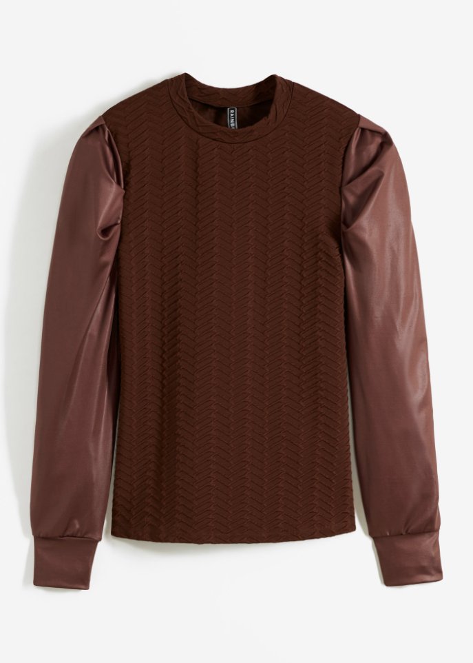 Langarmshirt mit Lederimitatärmeln