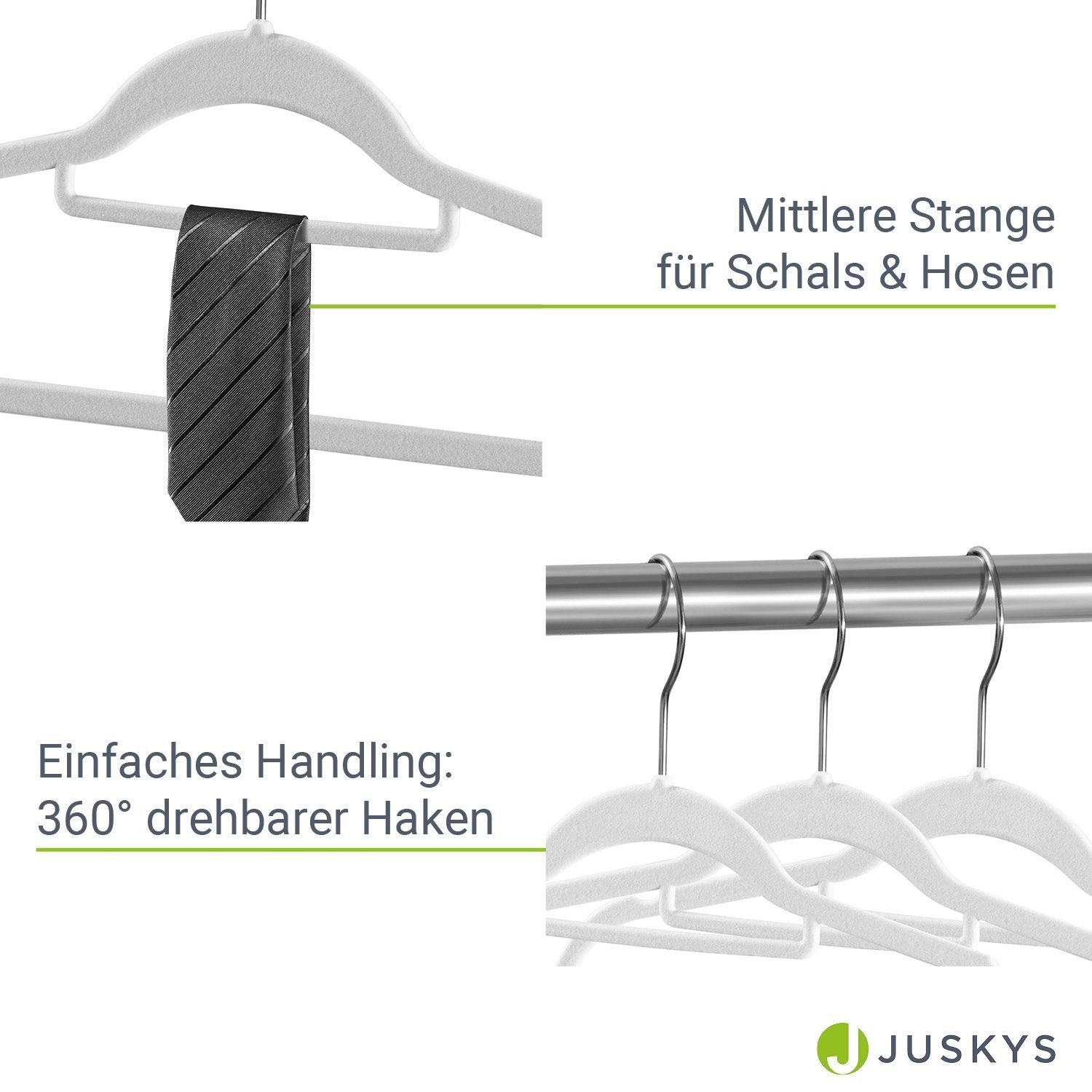 Juskys Kleiderbügel, (30-tlg), Set, schmale Samt Bügel, rutschfest, Kleiderhaken drehbar