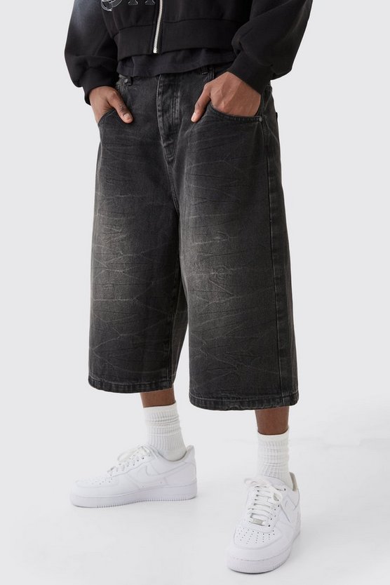 Lange Jeansshorts in Schwarz