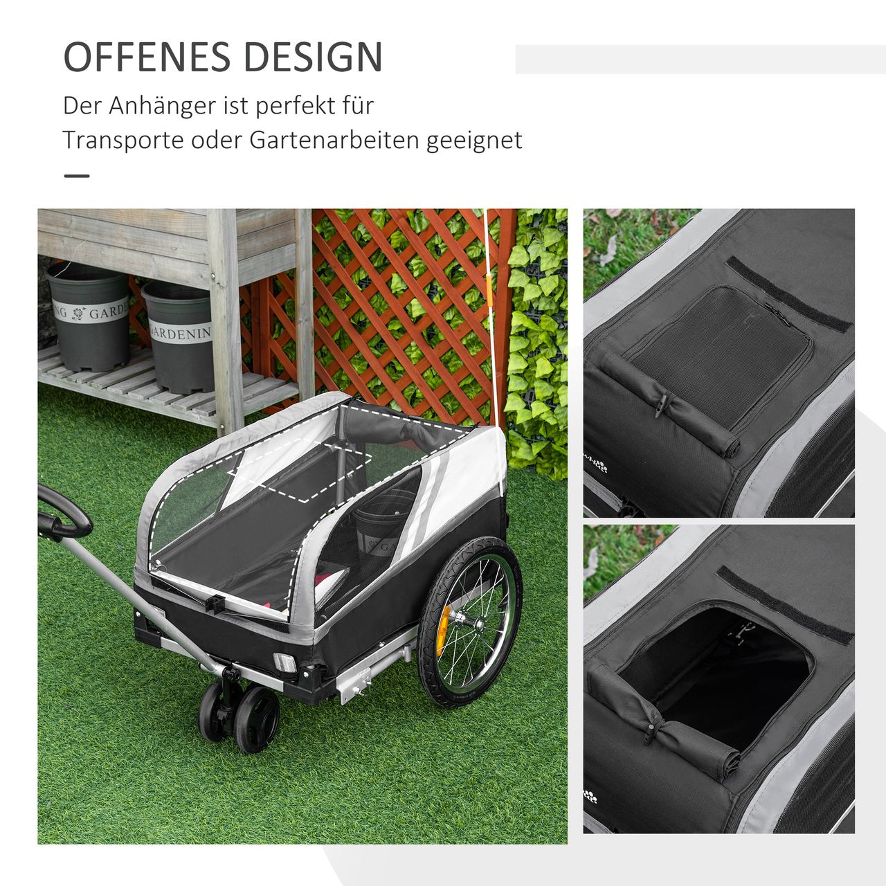PawHut 2-in-1 Hundeanhänger Trolley für Haustier Lastenanhänger Schwarz Silber