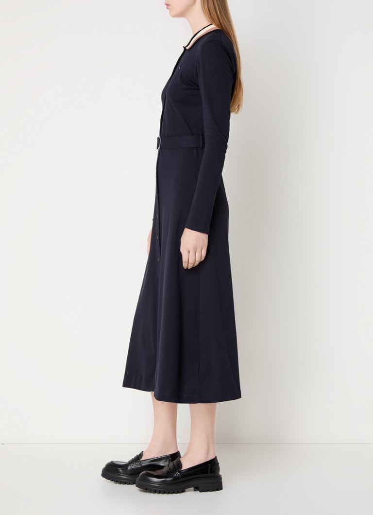 Rochie midi cămașă Tommy Hilfiger cu curea și logo brodat.