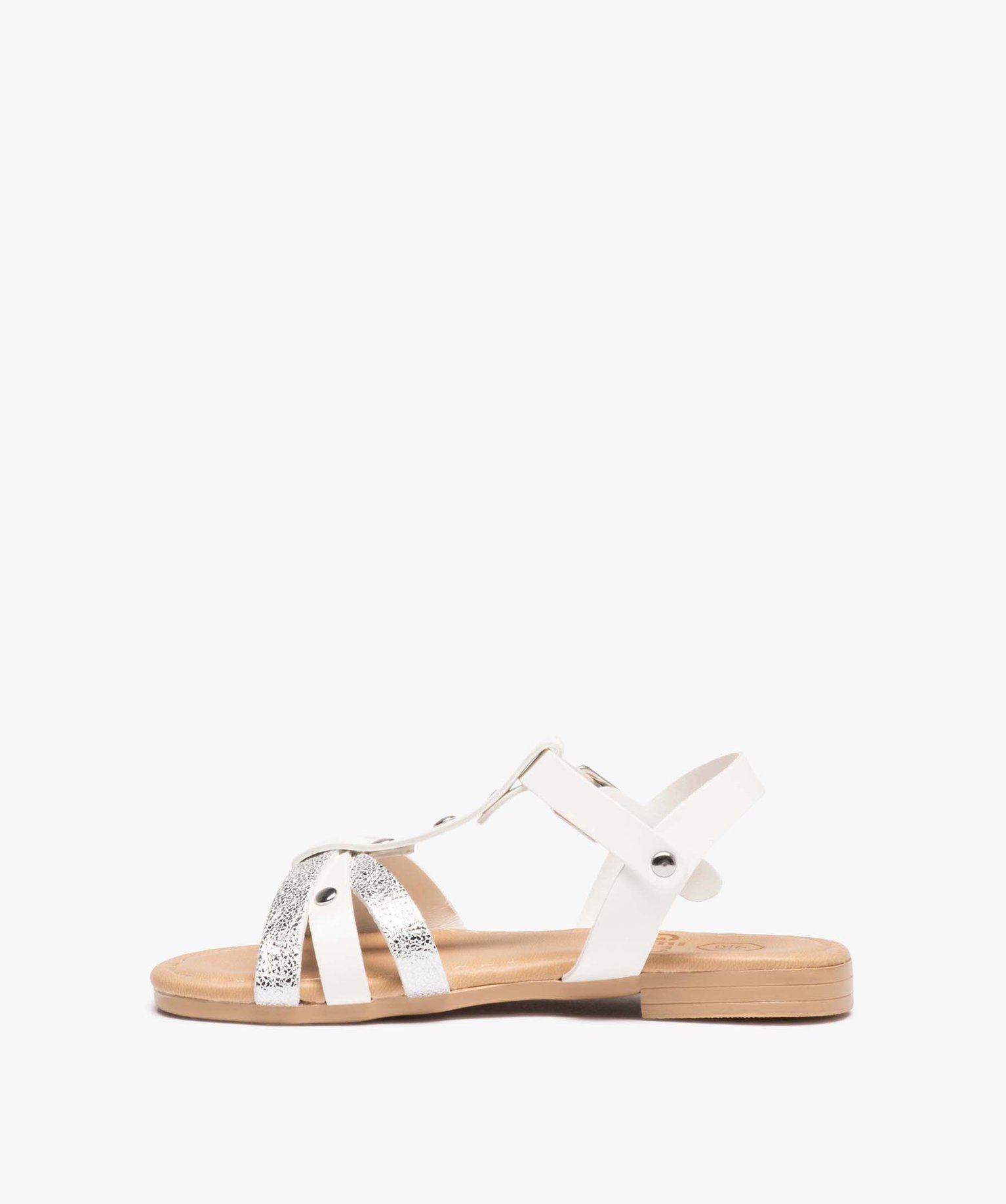 Sandales fille à fines brides cloutées et métallisées blanc | GEMO