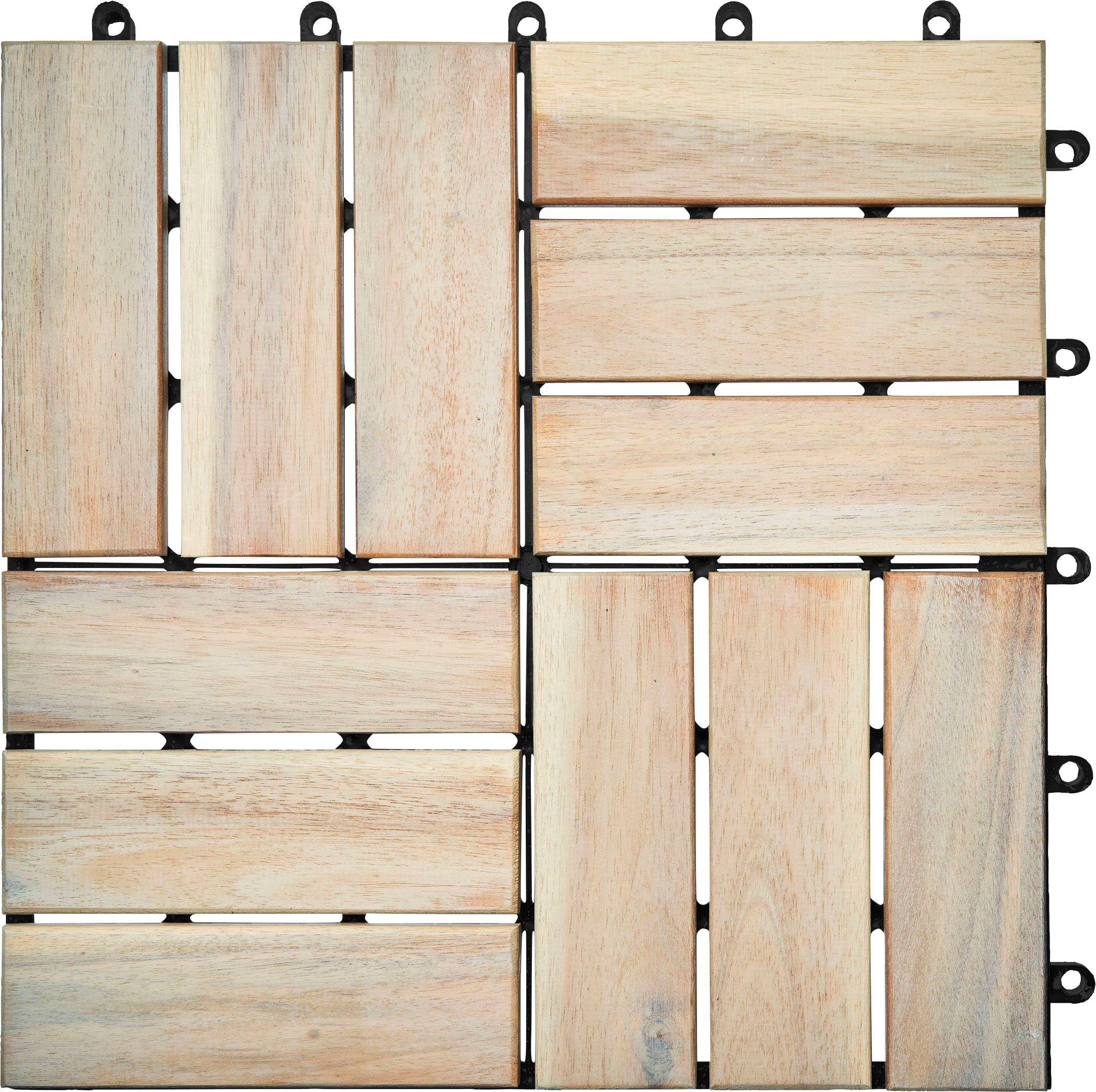 Gartenfreude Holzfliesen, Set, 10 St., 0,9 m², Akazienholz, wetterfest, mit Klickfunktion