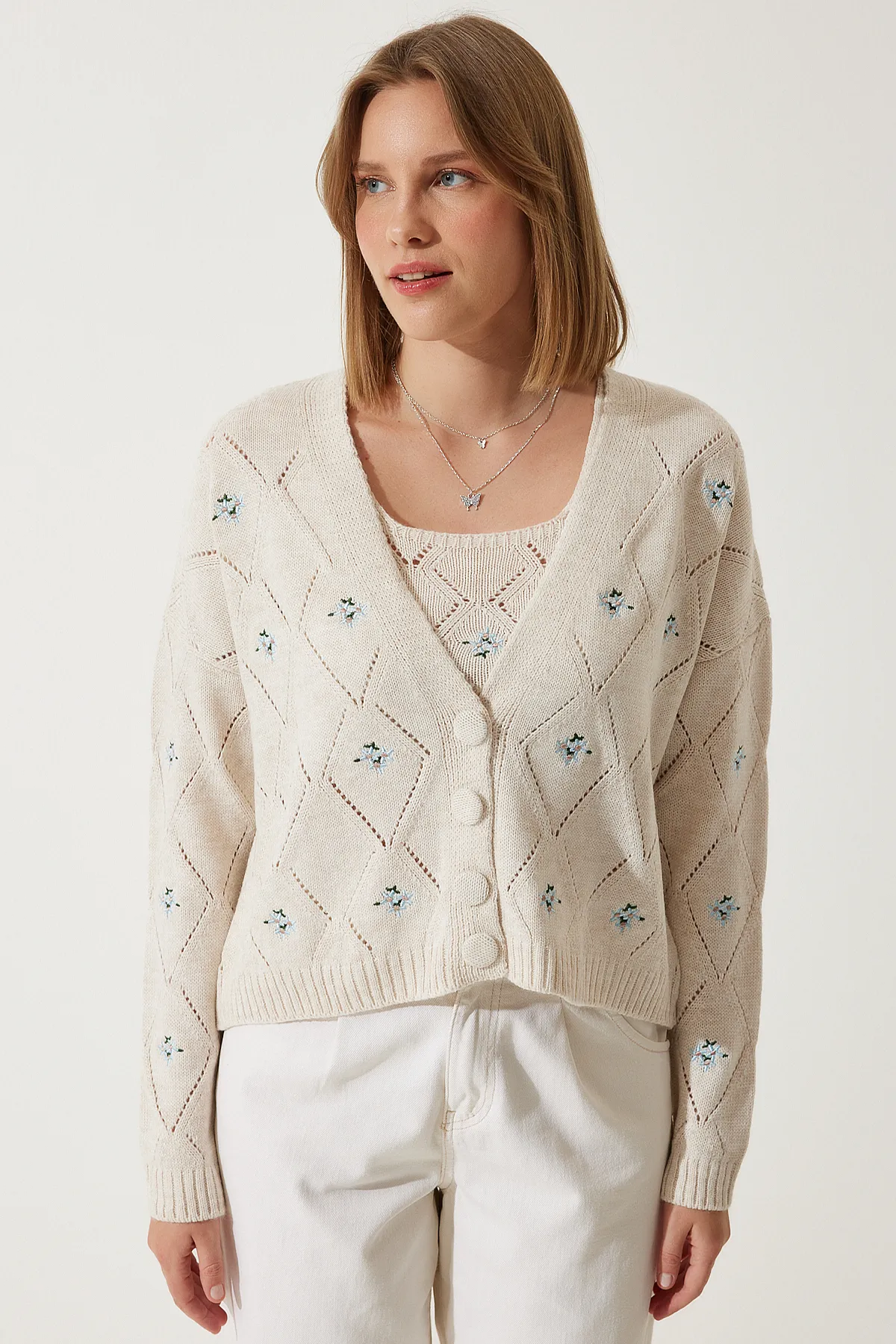 Happiness İstanbul  Strickjacke - Beige - Regular Fit