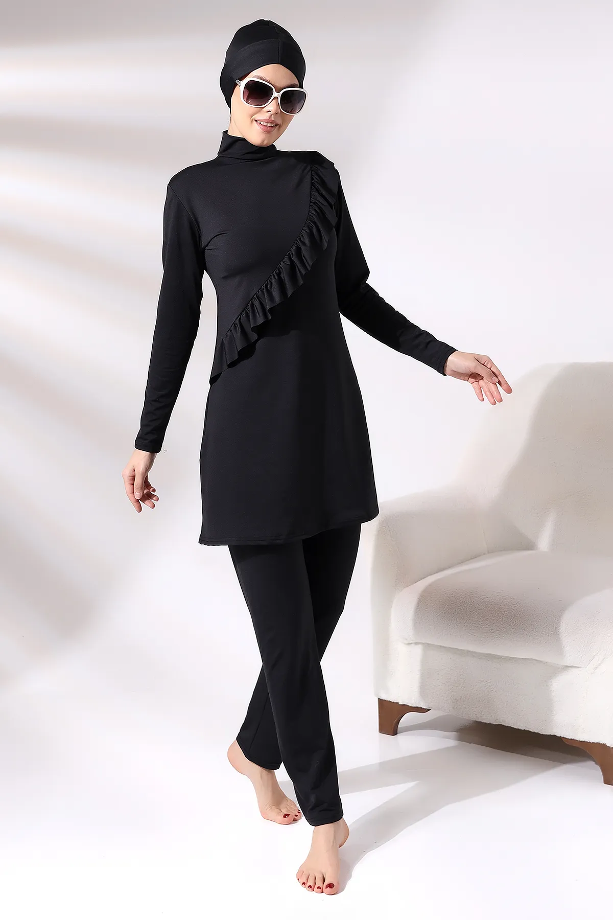 Aykum Mayo  Langarm Rüschen Gestrickte Flexible Hose Geschlossen TESETURE BADEANZUG SET