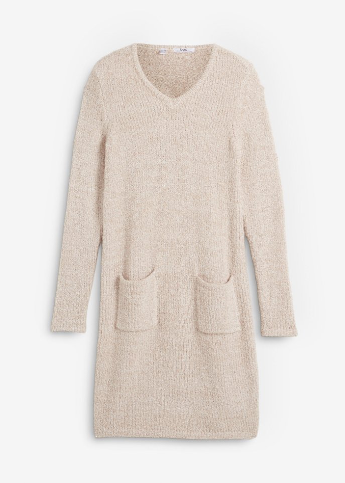 Flauschiges Strickfleecekleid mit Taschen, knieumspielend