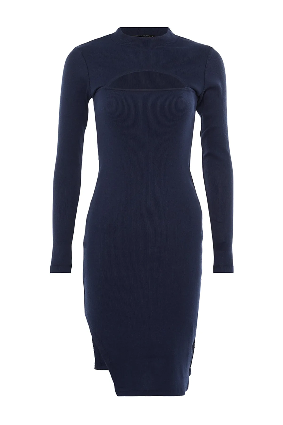 Trendyol Collection  Indigofarbenes, figurbetontes Strickkleid mit Ausschnitten und Ausschnitten TWOAW23EL00128