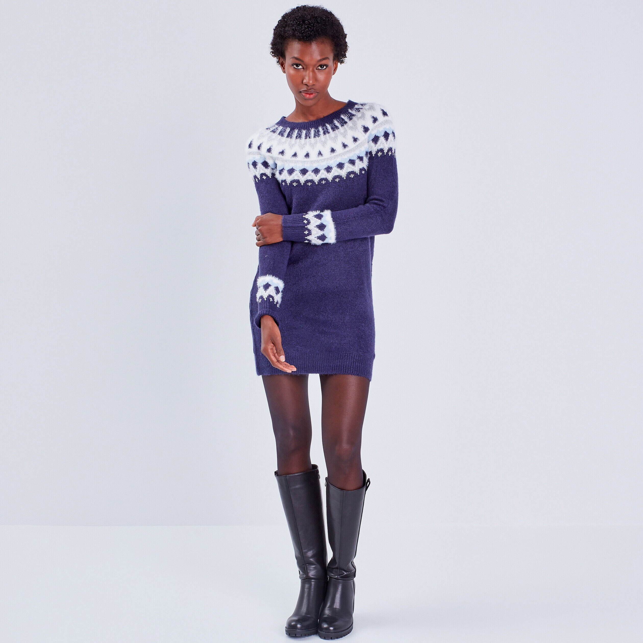 Robe pull droite bleu marine femme | Cache Cache