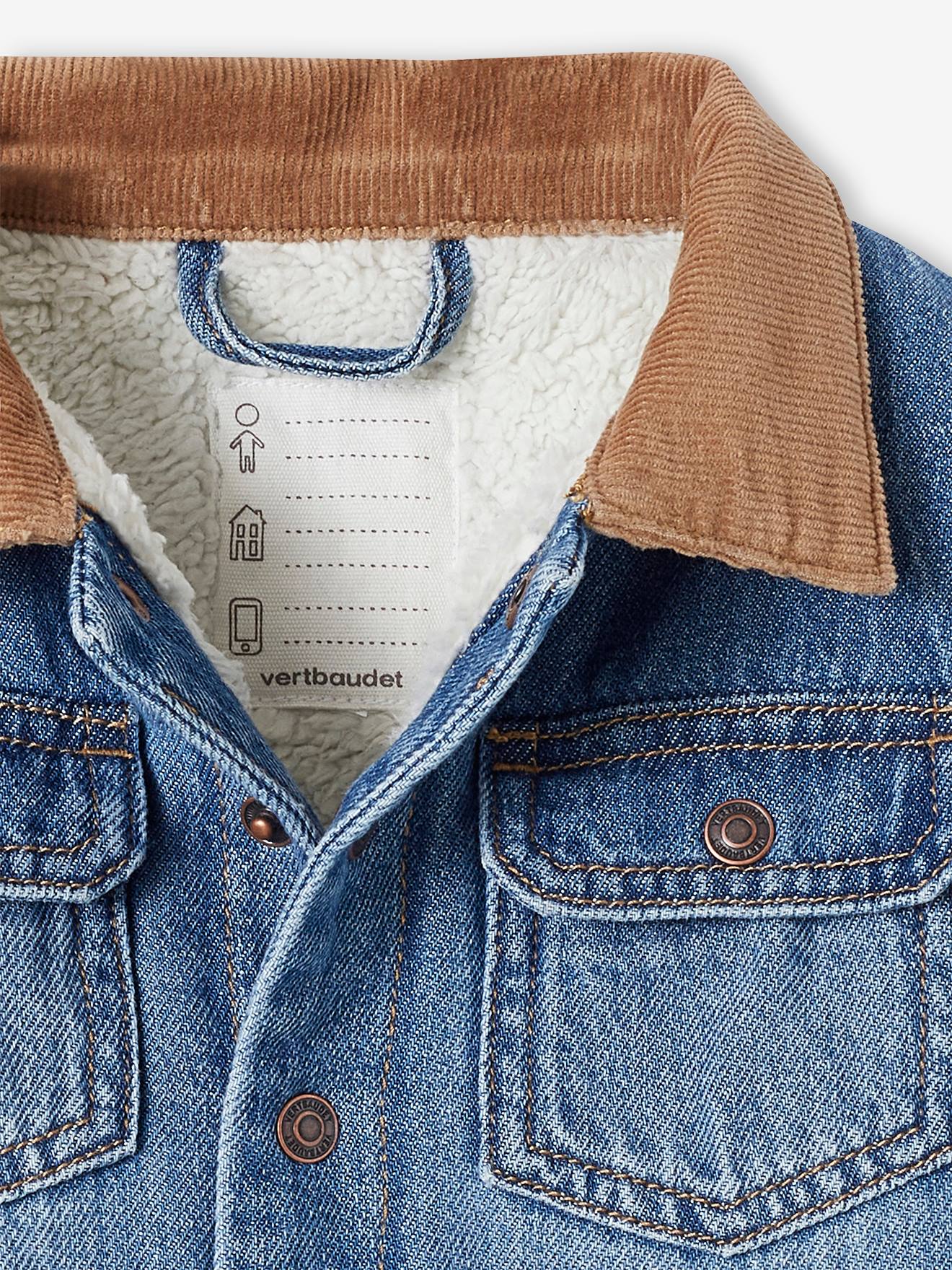 Veste doublée sherpa Garçon en denim stone