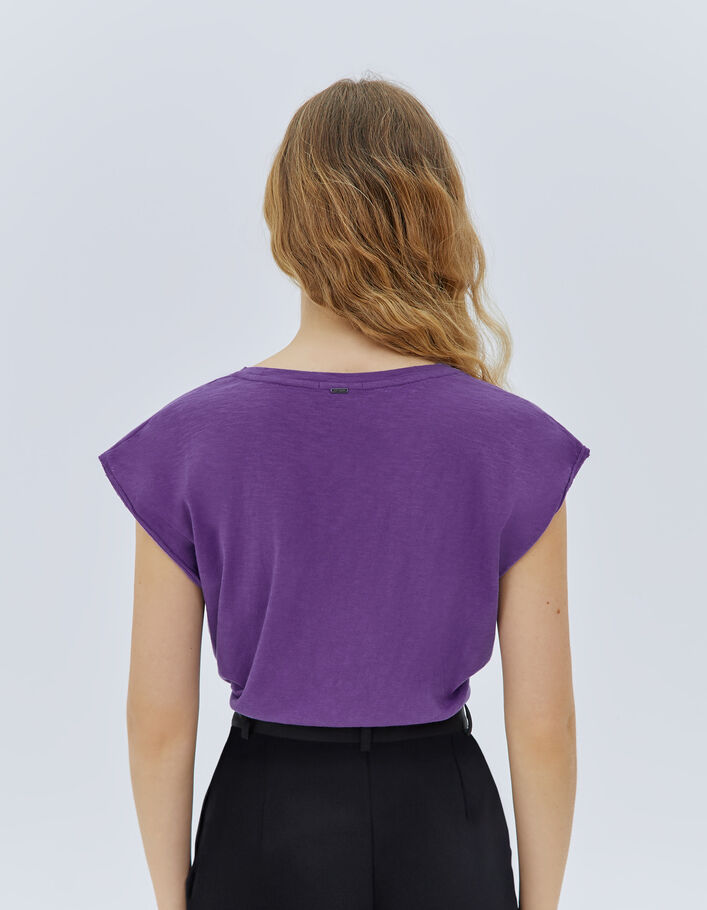 Tee-shirt violet broderie tête de mort avec tulle Femme