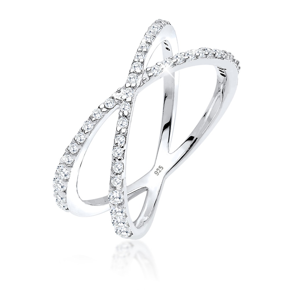 Elli Elli Bague Femmes Enroulement X avec Cristaux de Zirconium en Argent Sterling 925 Bague