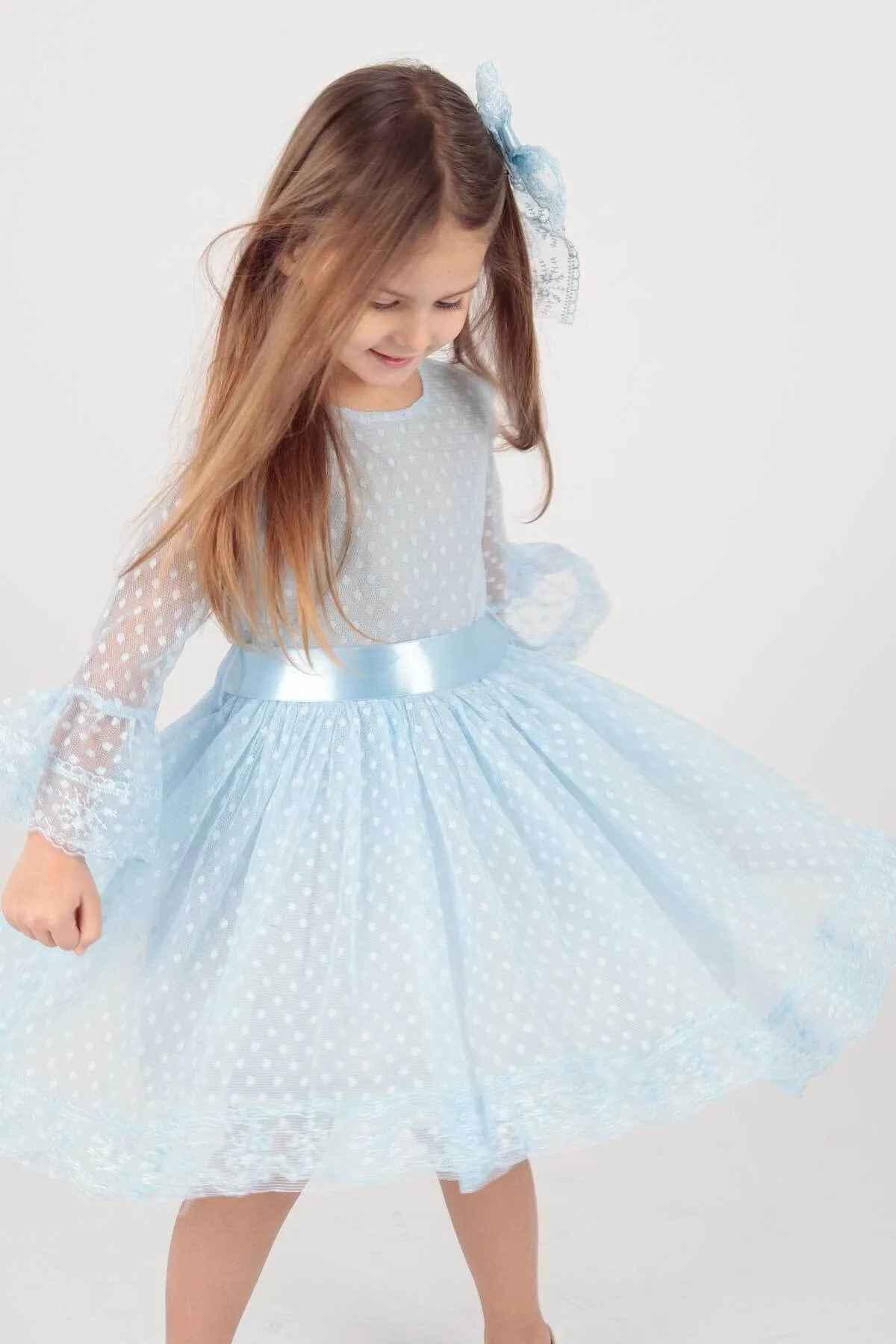 AHENGİM  Trendiges Abendkleid für Mädchen mit Schnalle und Tüllspitze Ak2209