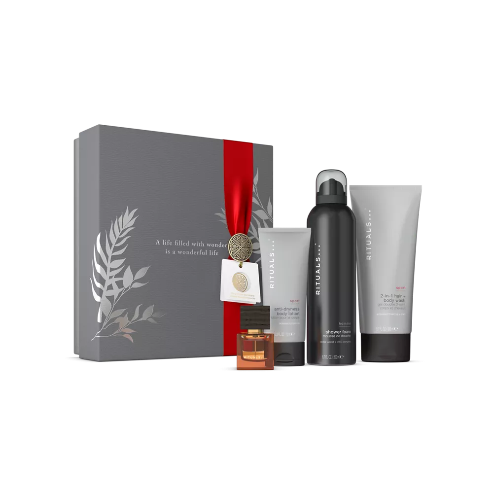 Coffret cadeau Homme M : gel douche moussant 200 ml, shampoing et gel douche 2 en 1 200 ml, lotion anti-dessèchement 70 ml, eau de parfum de voyage 15 ml