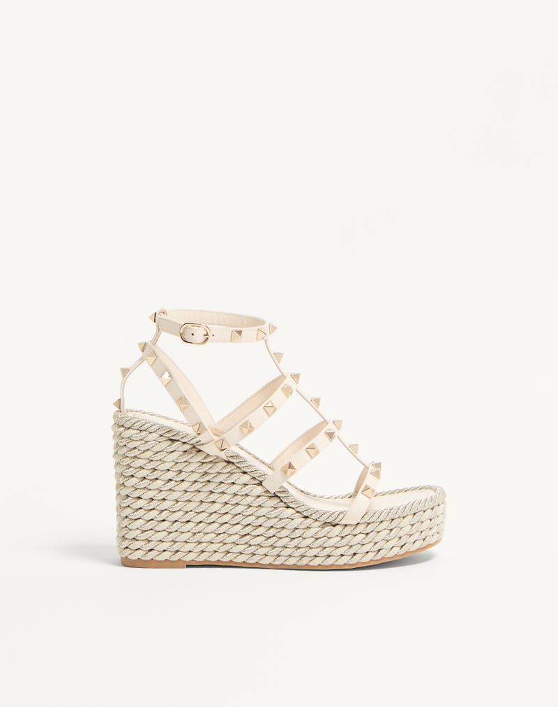 Sandália plataforma Rockstud em couro de bezerro com tiras de 95 mm