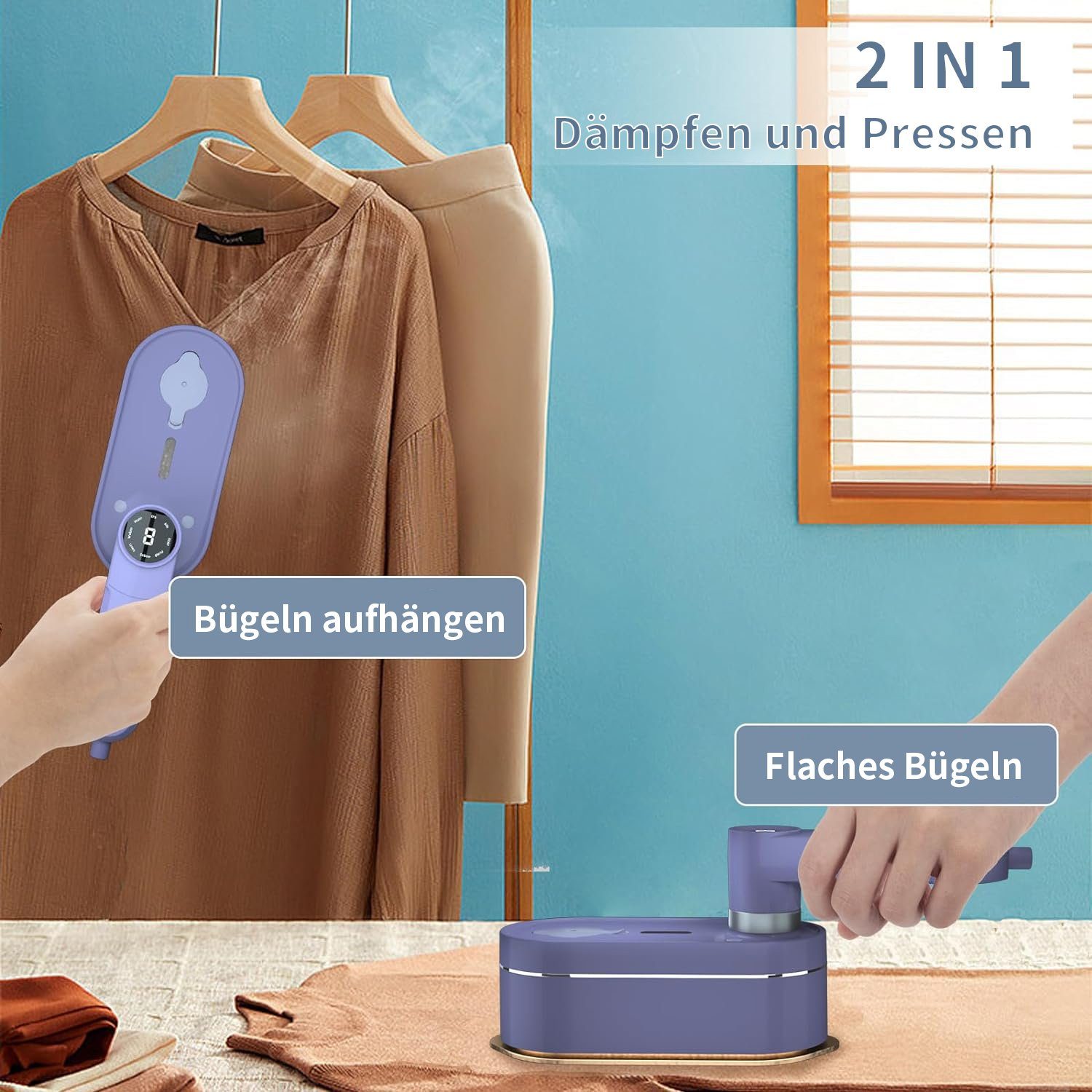JOEAIS Reise-Dampfbügeleisen Reise Bügeleisen Mini Kabellos Dampfbügeleisen Klein 1200W 120ML, LED Display 20s Quick Heating Iron Steamer für Zuhause und Unterwegs