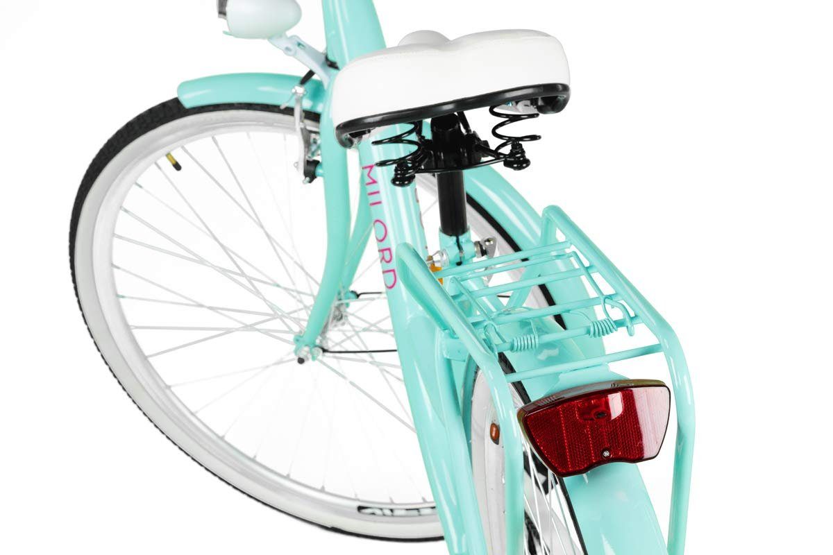 MILORD BIKES Cityrad Milord City Fahrrad Korb Retro Damenfahrrad, 28/26 Zoll, Blau, 1-Gang, 1 Gang