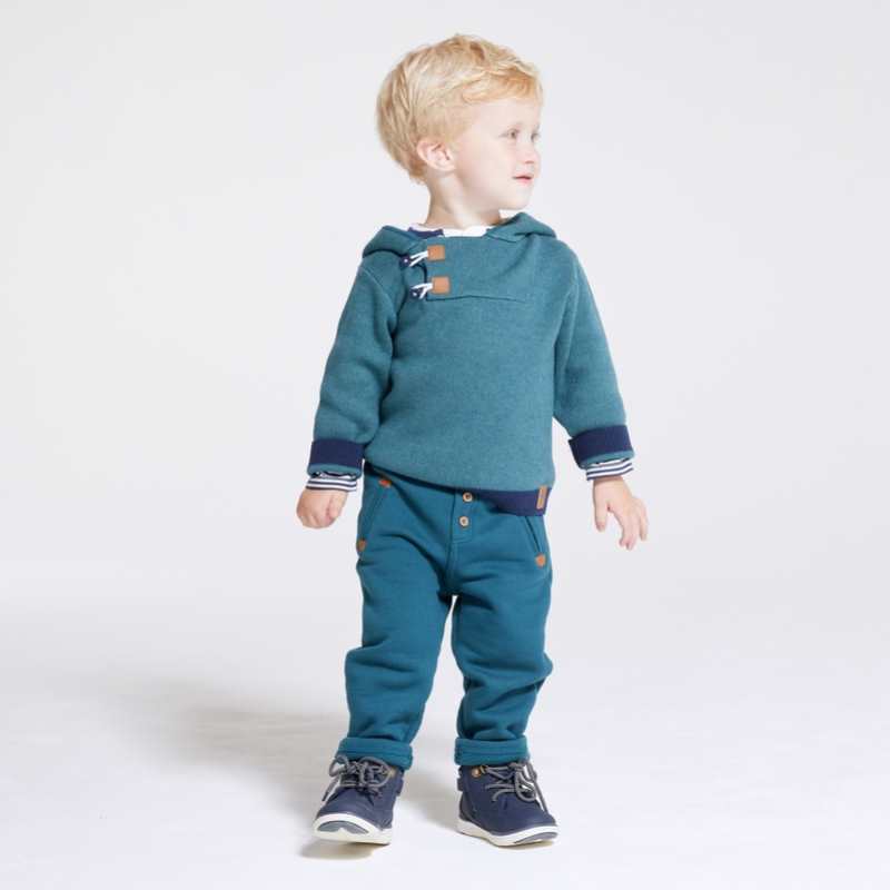 Pull col boutonné à capuche vert bébé garçon
