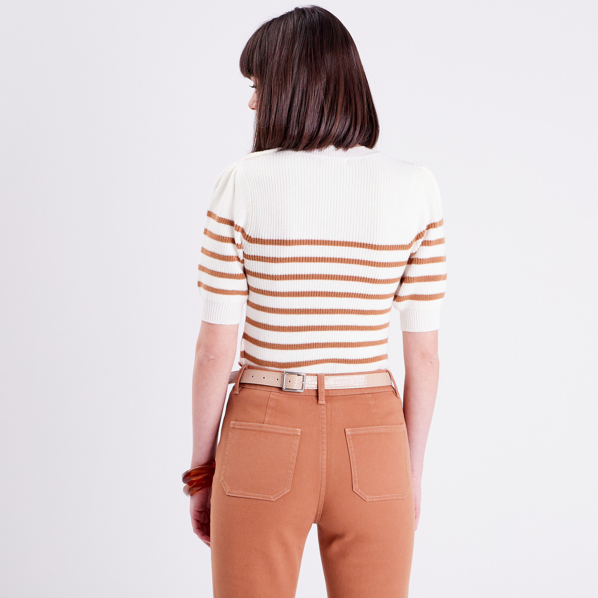 Pull manches courtes ecru femme | Cache Cache