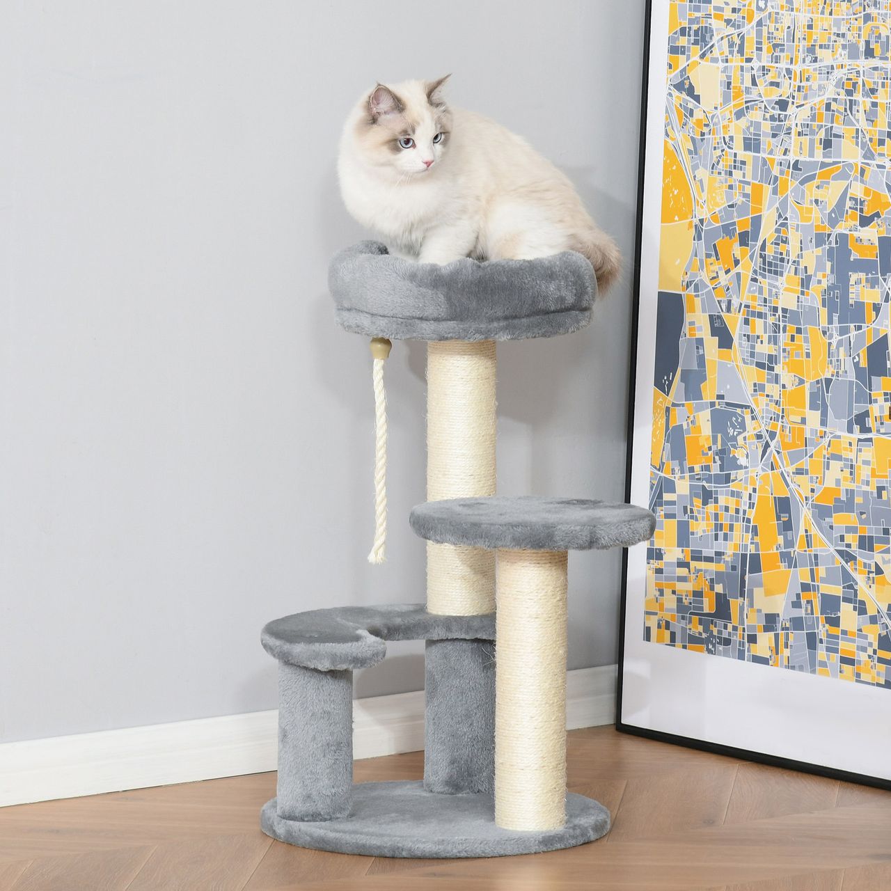 PawHut Katzenbaum Kletterbaum Spielbaum Katzenbett Katzenkratzbaum Grau