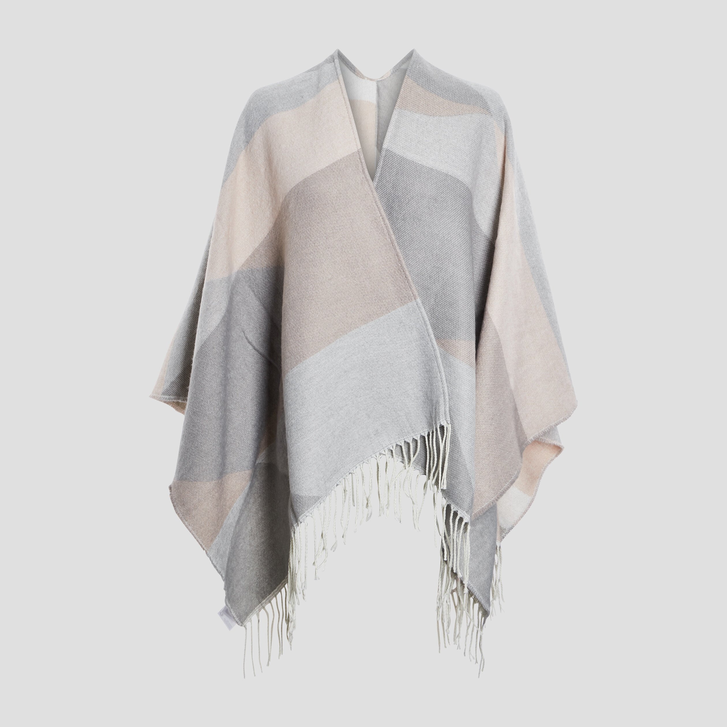 Poncho à franges gris clair femme | La Halle