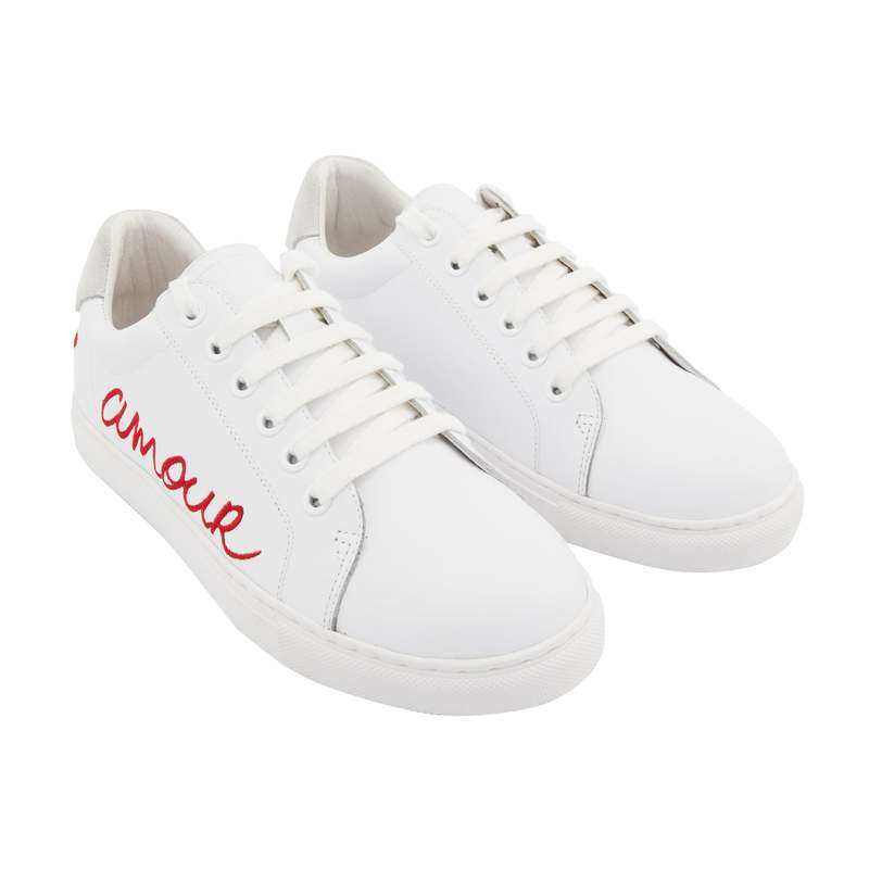 Baskets en cuir Simone amour blanc/rouge