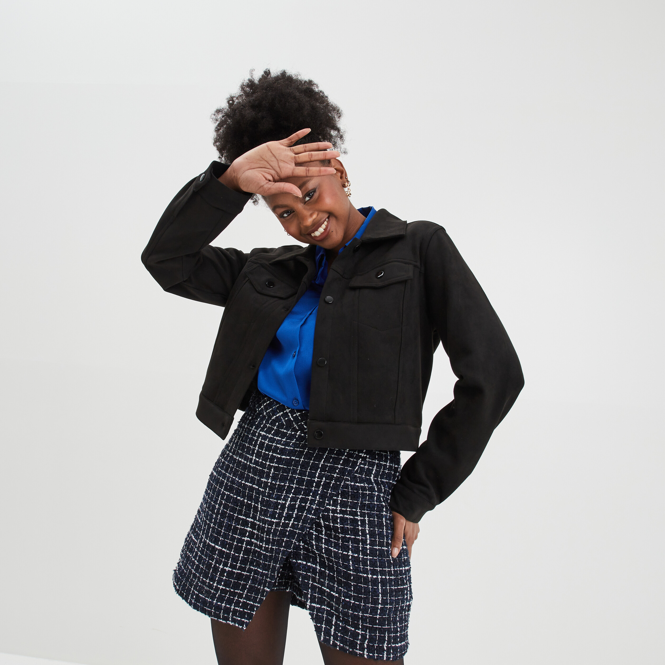 Veste suédine ajustée boutonnée noir femme | La Halle