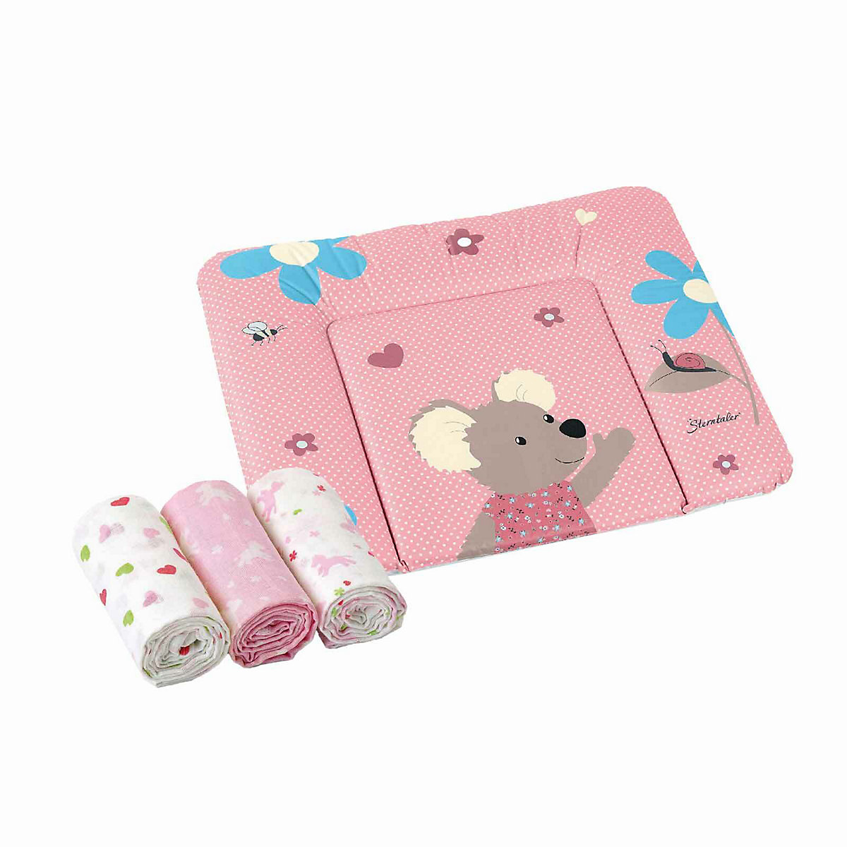 Wickelauflage Maus Mabel & Mulltücher rosa Set 4-tlg. Wickelauflagen