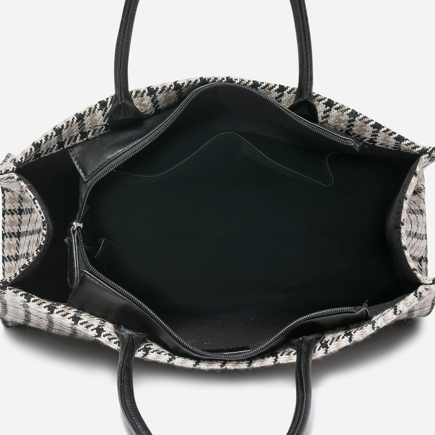 Sac cabas TEXTO beige, écru et noir à carreaux