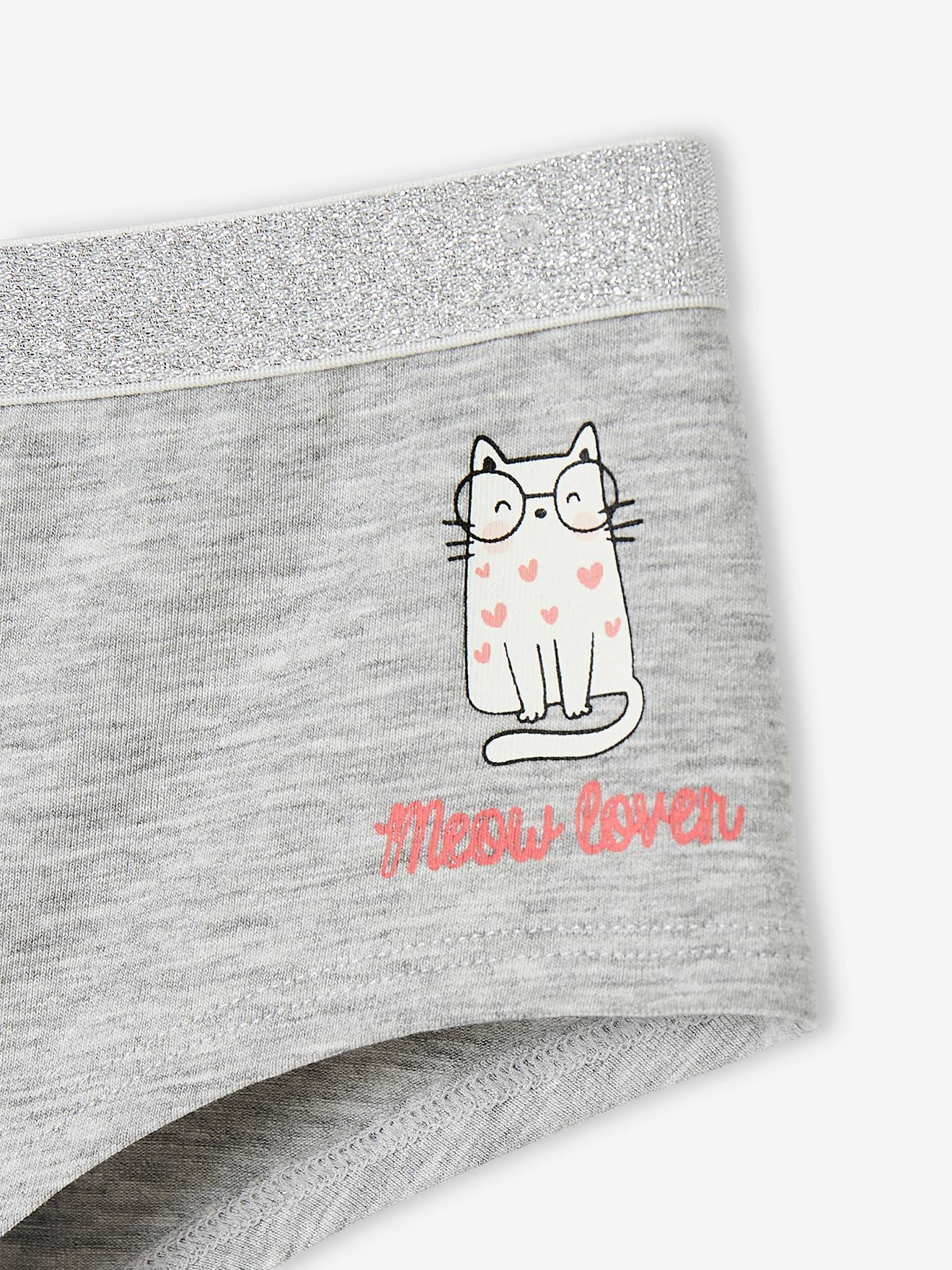 Lot de 3 shorties fille chats gris chiné